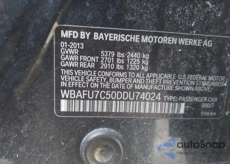 2013 BMW 535I xDrive z USA, uszkodzony, nr VIN WBAFU7C50DDU74024